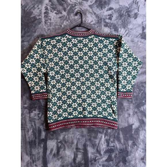 Vintage Nortic Ridge Long Sleeve Pullover Green Geometric All Over Print Knit - Picture 7 of 7